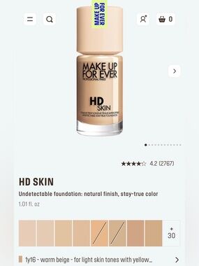 Makeup Forever HD Skin Undetectable Foundation, Shade 1Y16, Warm Beige